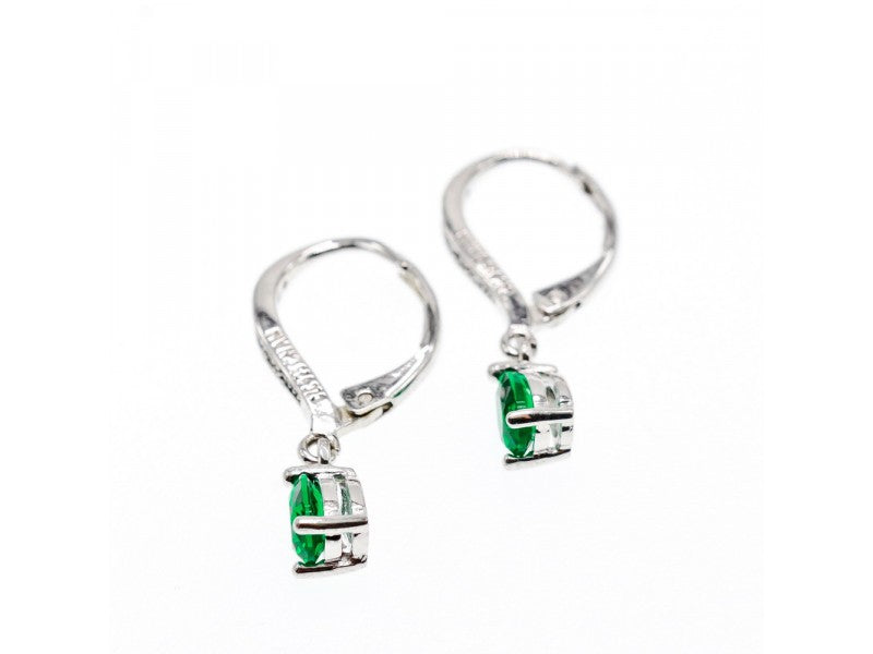 925 Sterling Silver Emerald & CZ Earrings