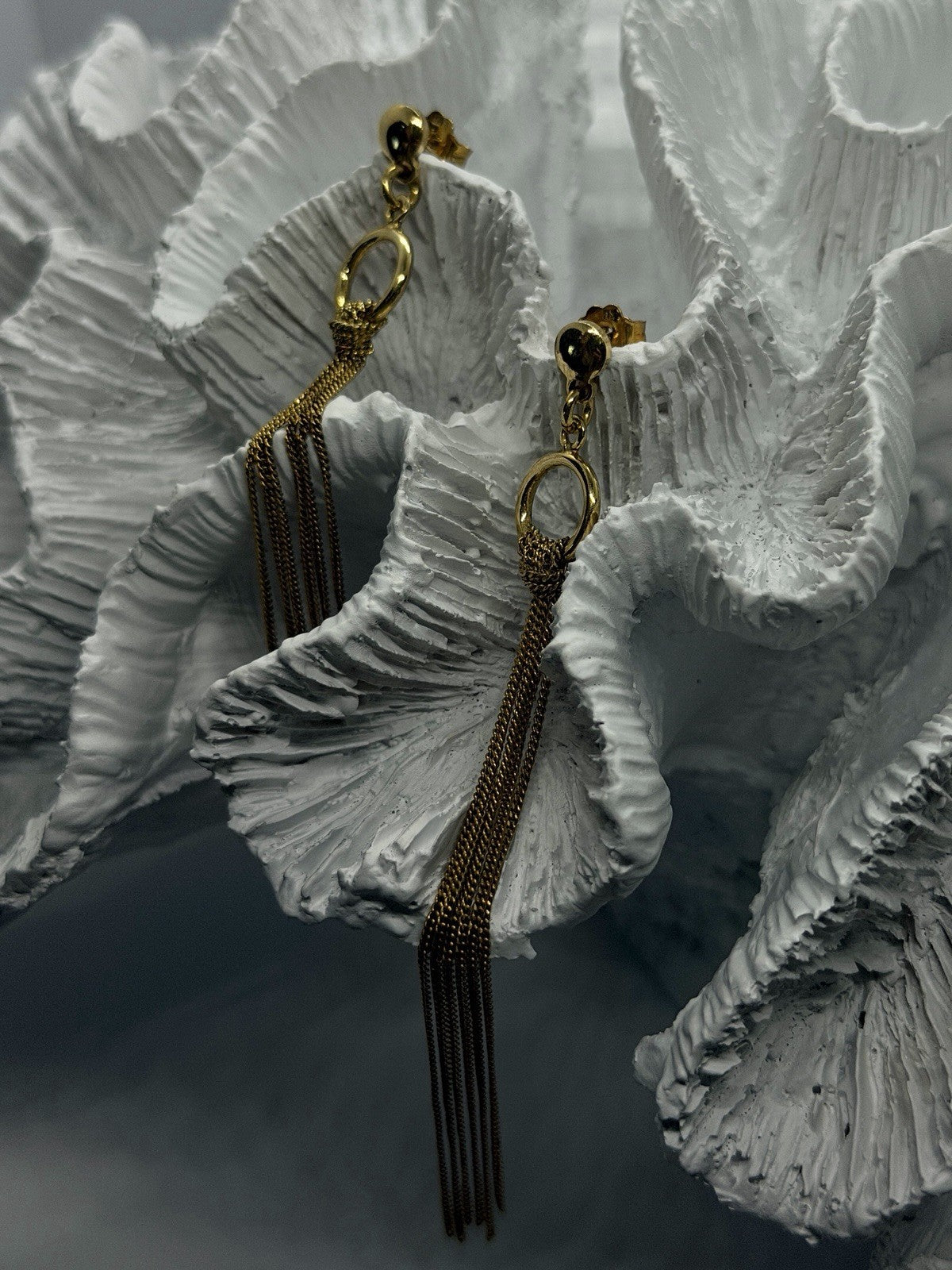 Italy 925 Sterling Silver Gold Plated Long Chain Tassel Drop Earrings