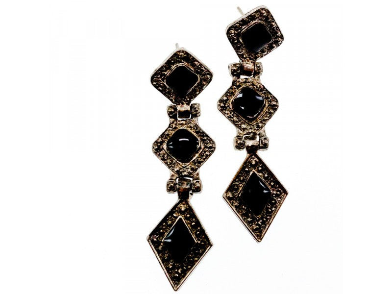 Vintage 925 Sterling Silver Onyx Earrings