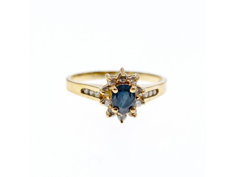14K Yellow Gold Dark Blue Spinel & Diamonds Ring Size 5.5