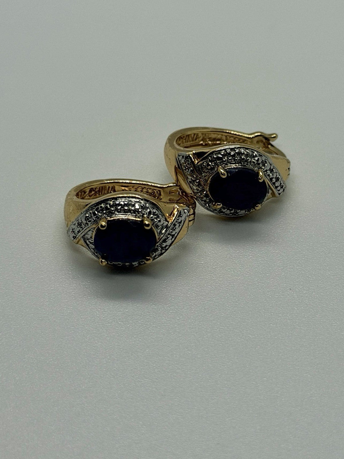 Elegant 925 Sterling Silver Gold Plated Sapphire Earrings