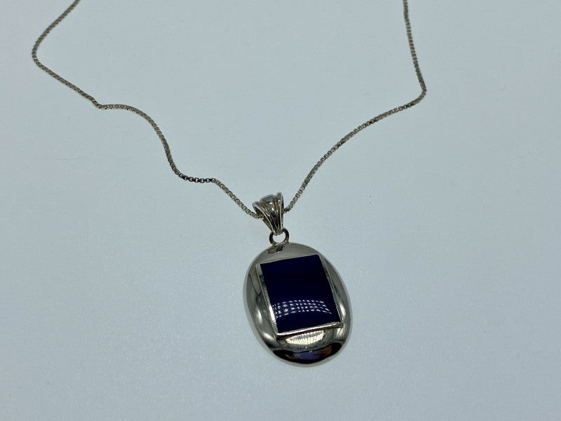 925 Sterling Silver Blue Enamel Chain With Pendant