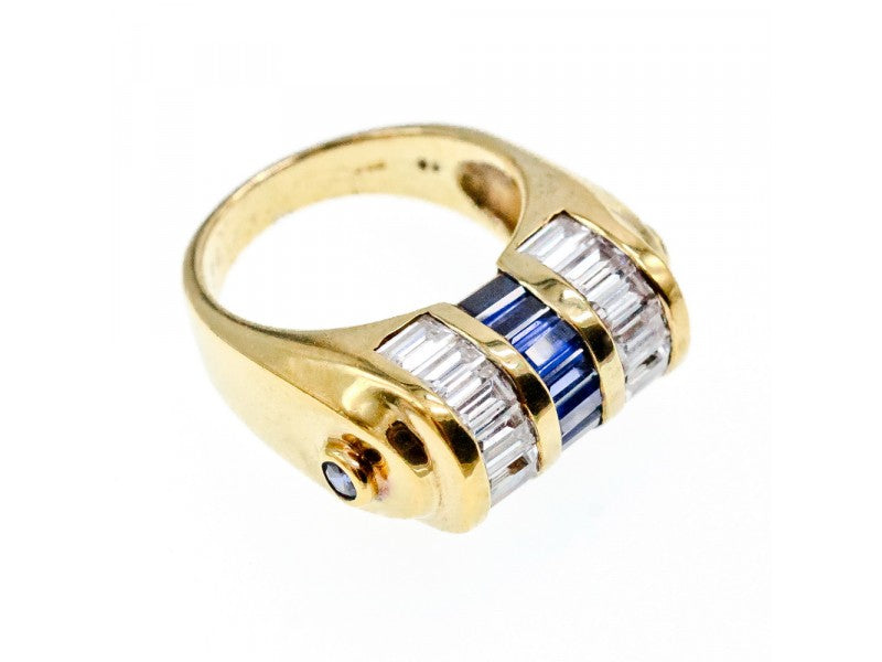 925 Sterling Silver Gold Plated Sapphires & CZ Ring Size 7