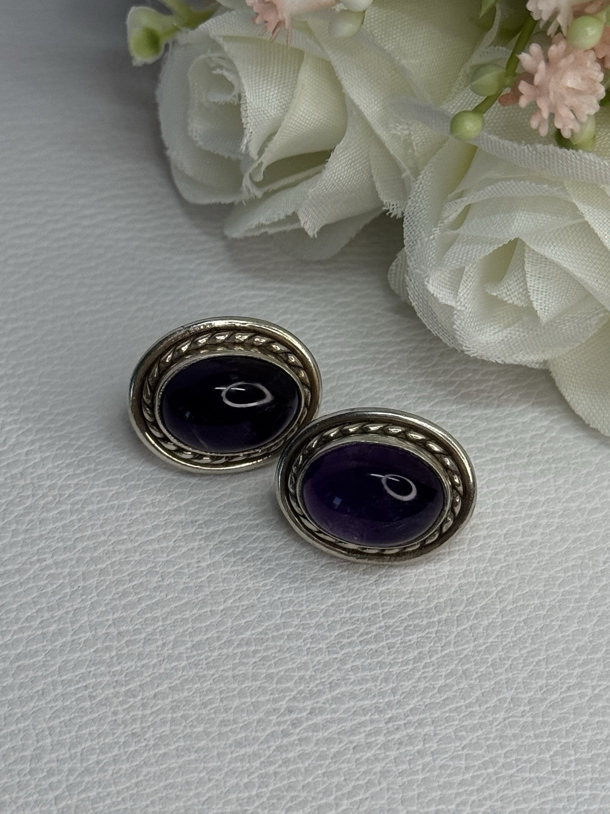 925 Sterling Silver Amethyst Earrings Length 0.75 Inch