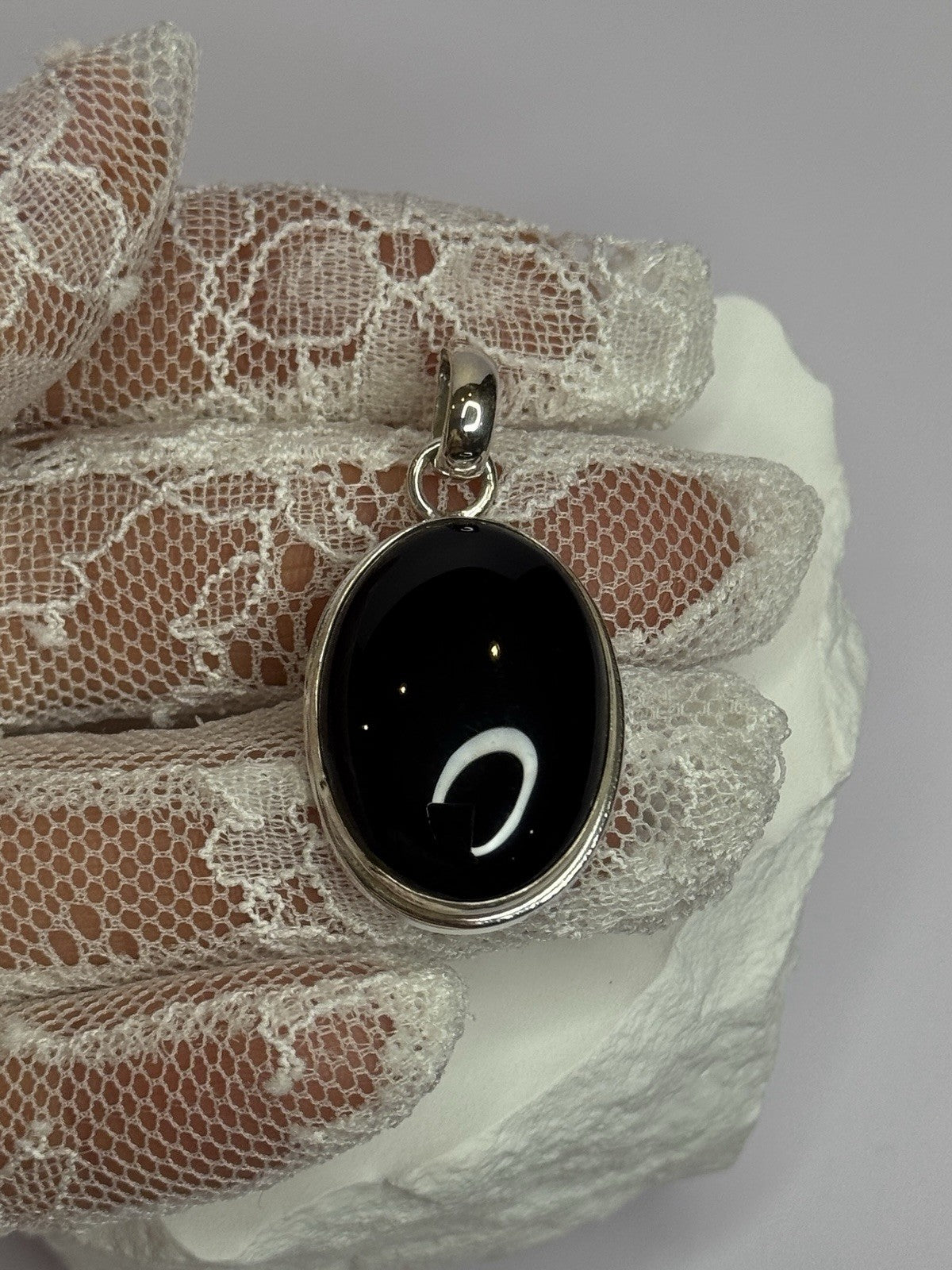 925 Sterling Silver Black Onyx Pendant Length 1.7 Inch