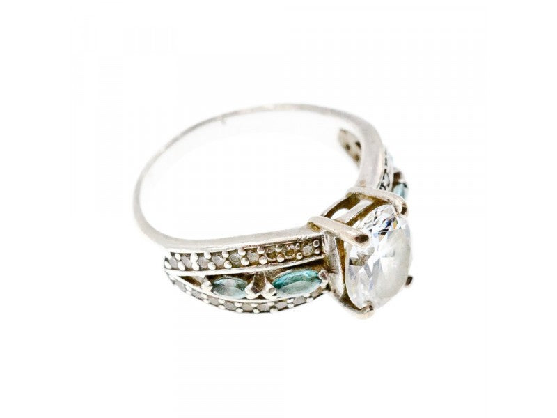 925 Sterling Silver White Beryl & Topaz Ring Size 11.75