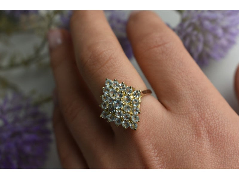 925 Sterling Silver Gold Plated Blue Spinel Ring Size 8