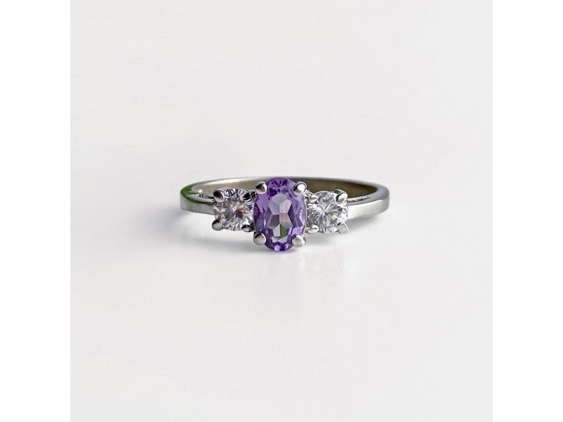 925 Sterling Silver Iolite & CZ Ring Size 9.5