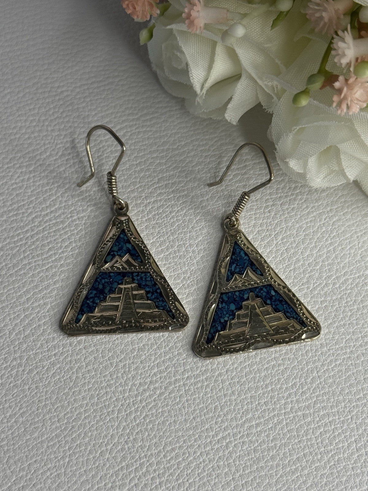 Vintage 925 Sterling Silver Turquoise Earrings Length 1.80 Inch