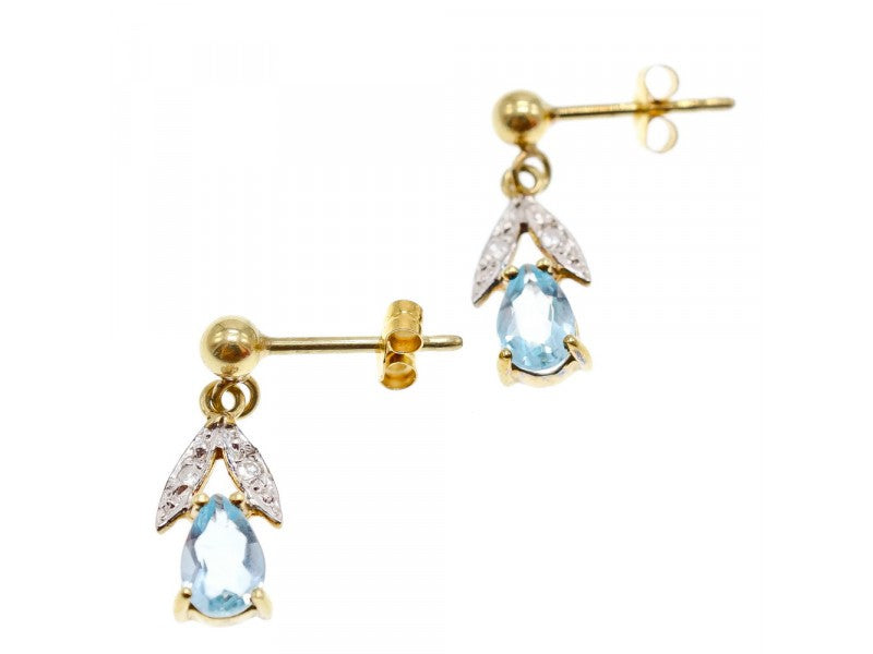 18K Yellow Gold Blue Topaz & Diamonds Earrings