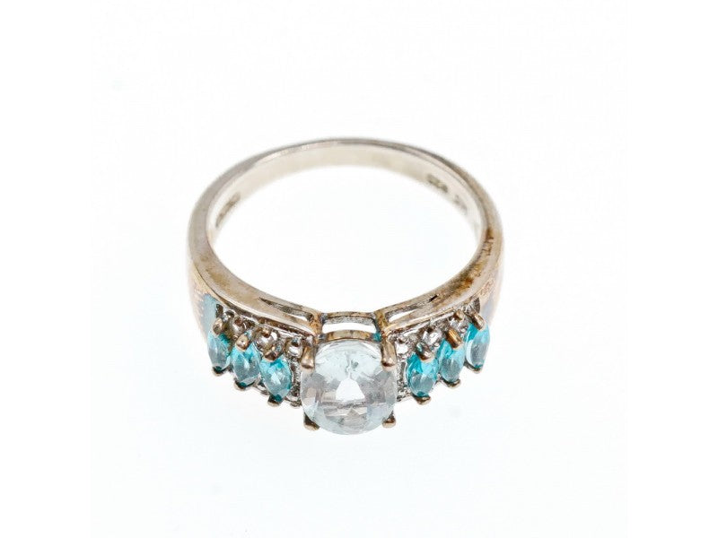 925 Sterling Silver Aquamarines Ring Size 8
