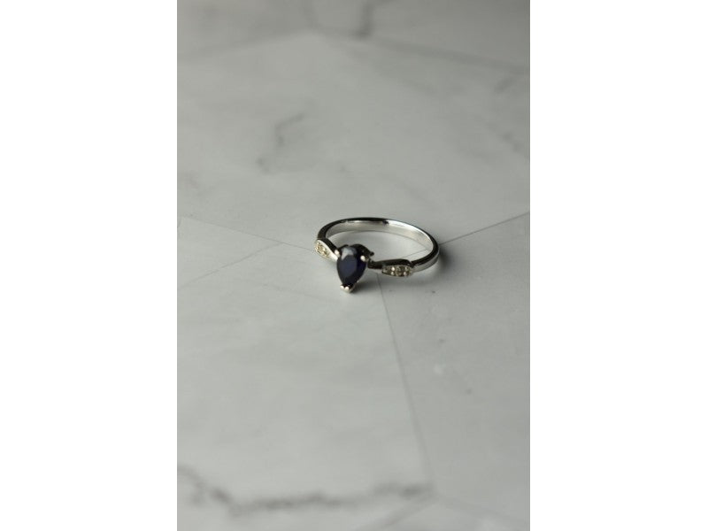 925 Sterling Silver Sapphire & White/Colorless Topaz Ring Size 7.5
