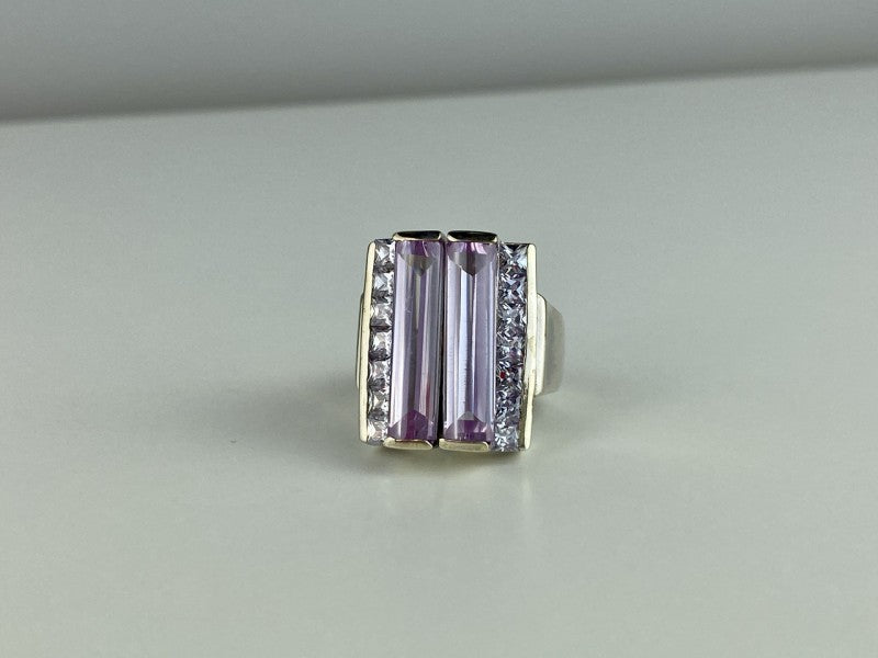 925 Sterling Silver Iolite & CZ Ring Size 7