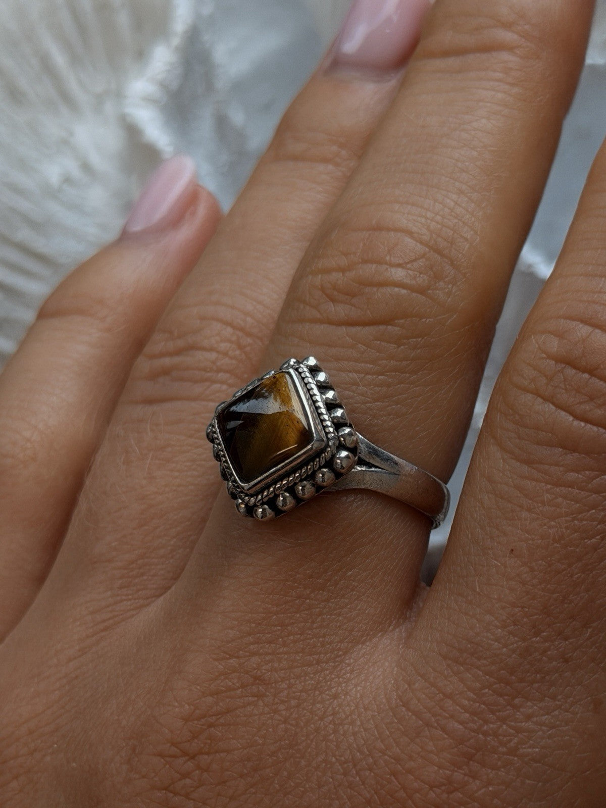 Vintage 925 Sterling Silver Tigers Eye Gemstone Ring Size 9