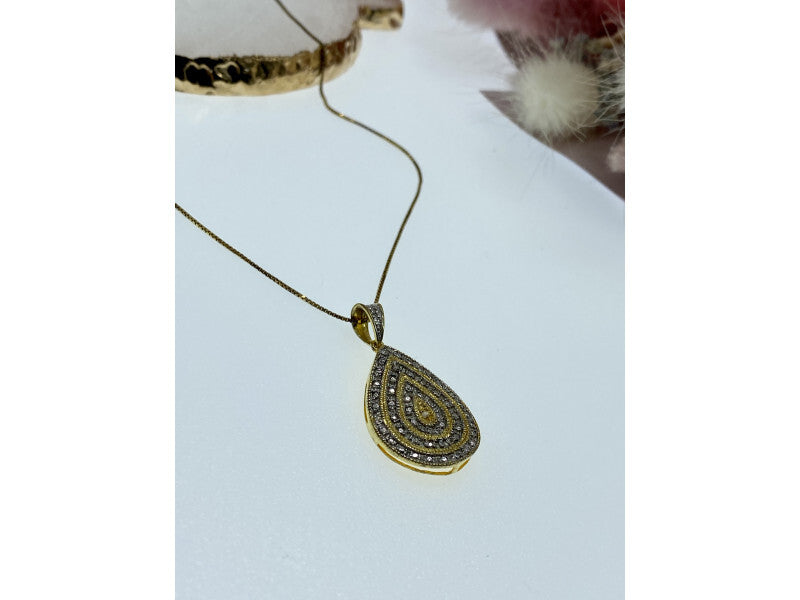 925 Sterling Silver Gold Plated CZ "Drop" Chain With Pendant