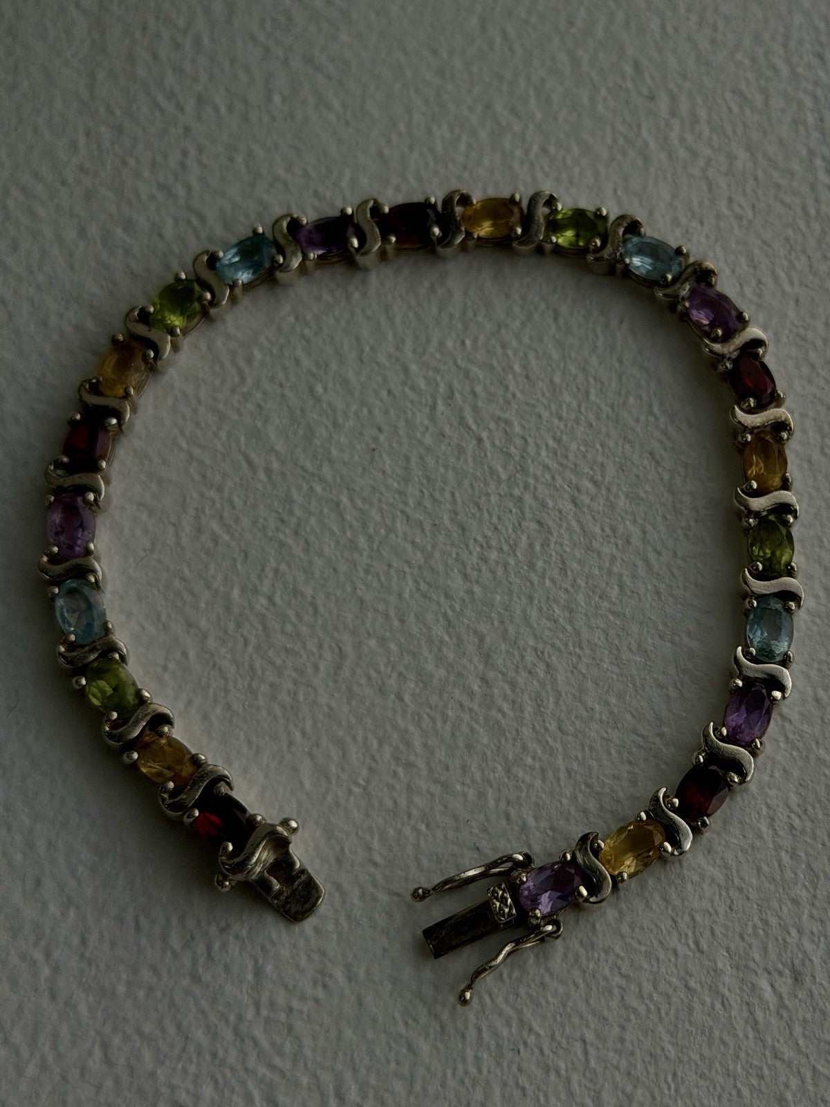 925 Sterling Silver Amethyst Citrine Garnet Topaz Peridot Bracelet 7.5