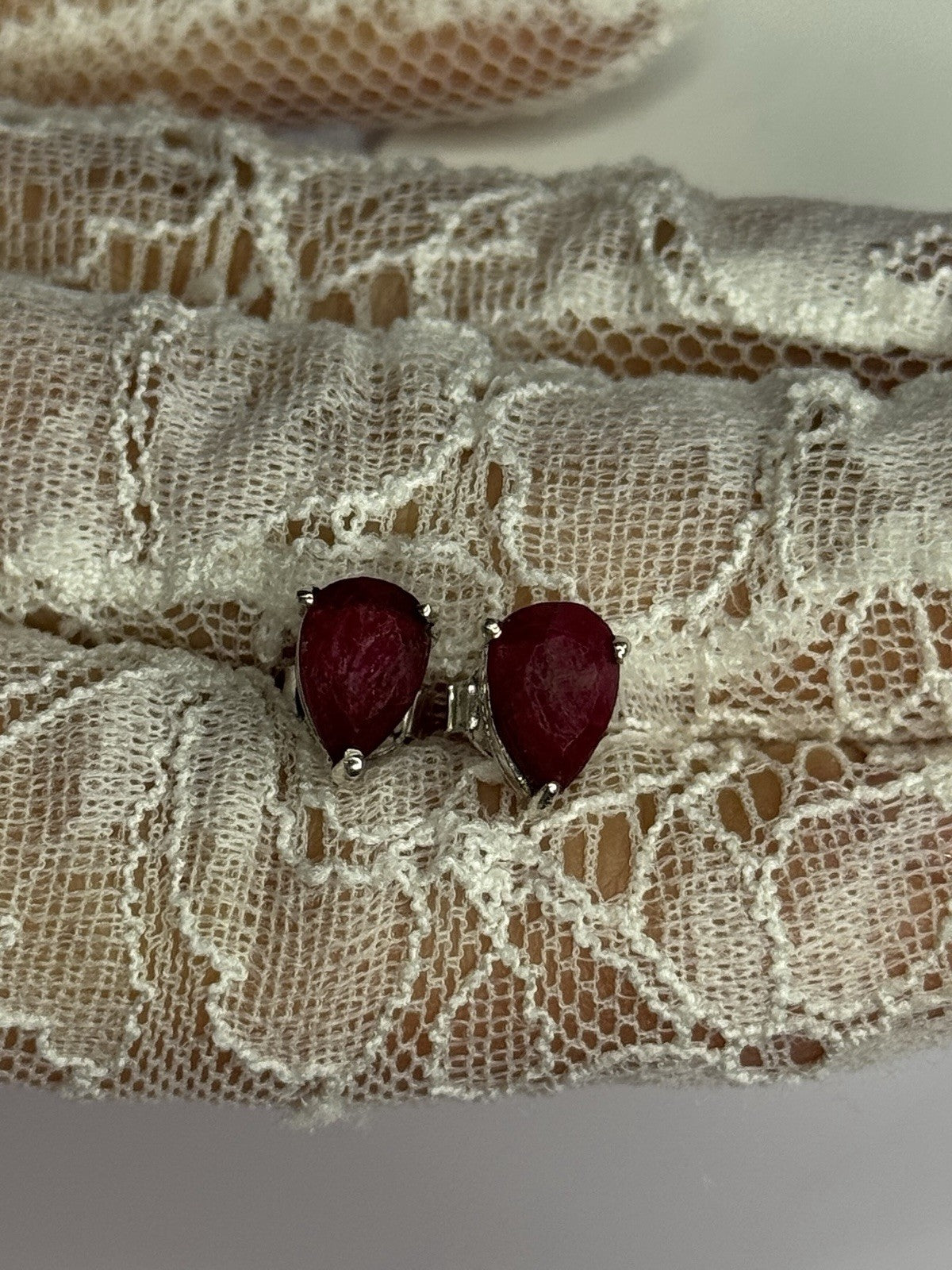 925 Sterling Silver Ruby Earrings Length 0.37 Inch