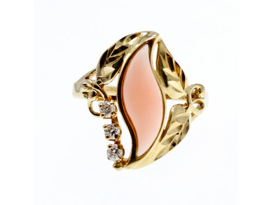 14K Yellow Gold Pink Agate & Sapphires Ring Size 5.5