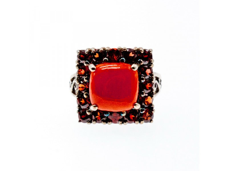 925 Sterling Silver Amber & Garnet Ring Size 8.5