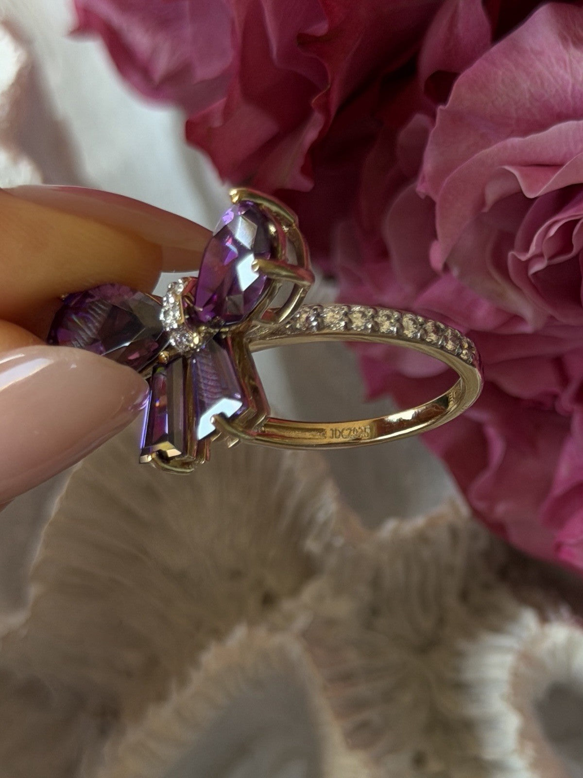925 Sterling Silver Gold Plated Bow Cz Ring Size 10