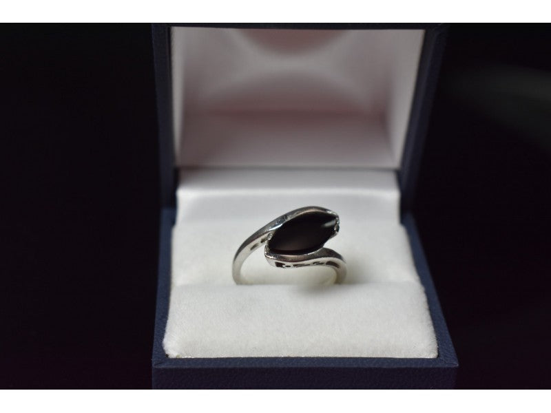 925 Sterling Silver Black Nephrite Ring Size 7.25