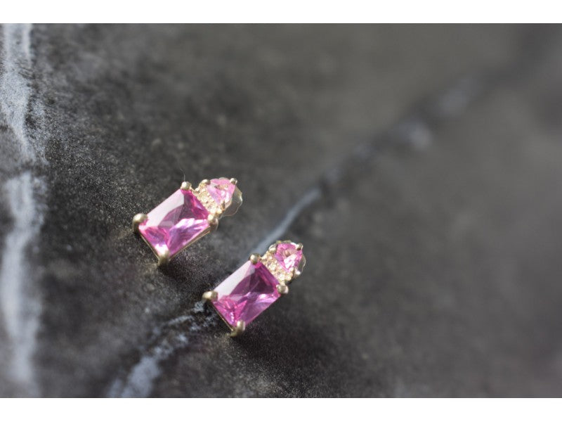 925 Sterling Silver Pink Topaz Stud Earrings