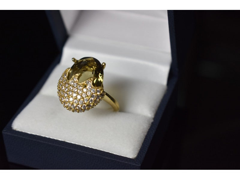 925 Sterling Silver Gold Plated Alpanite & CZ Ring Size 9 Turkey