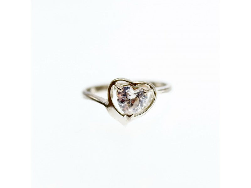 925 Sterling Silver White Topaz "Heart" Ring Size 6