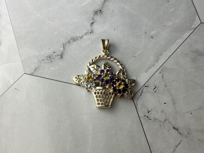 925 Sterling Silver Multi Gemstones Flowers Pendant