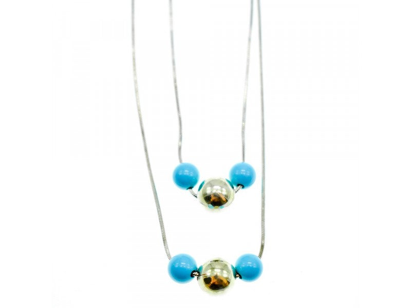 925 Sterling Silver Turquoise Imitation Necklace From two Chains Italy
