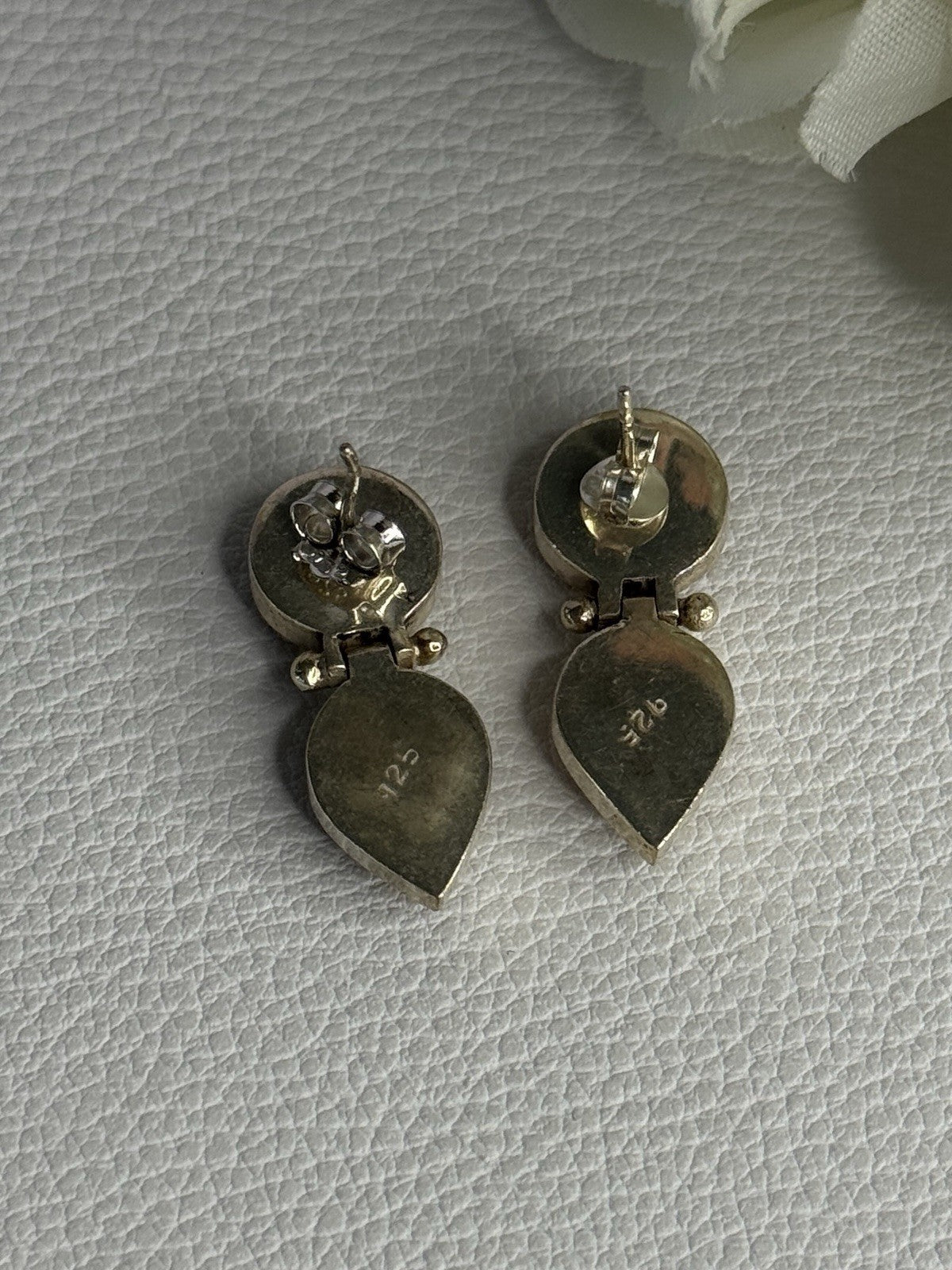 925 Sterling Silver Amethyst & Peridot Earrings Length 1 Inch