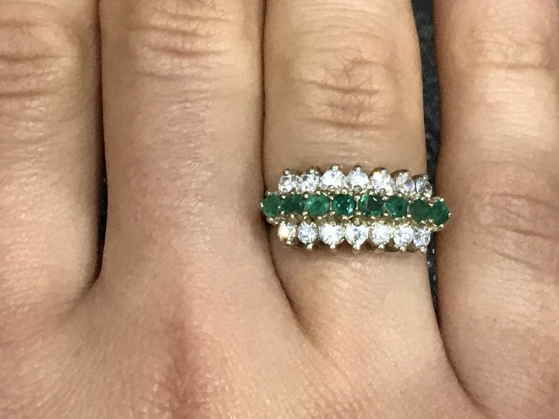 925 Sterling Silver White & Green CZ Ring Size 6.5