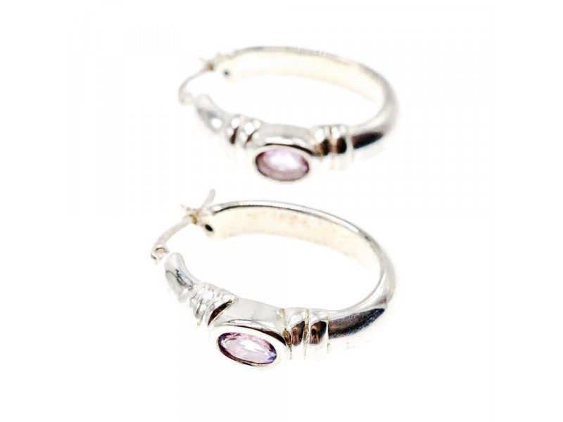 925 Sterling Silver Amethyst Classic Hoop Earrings