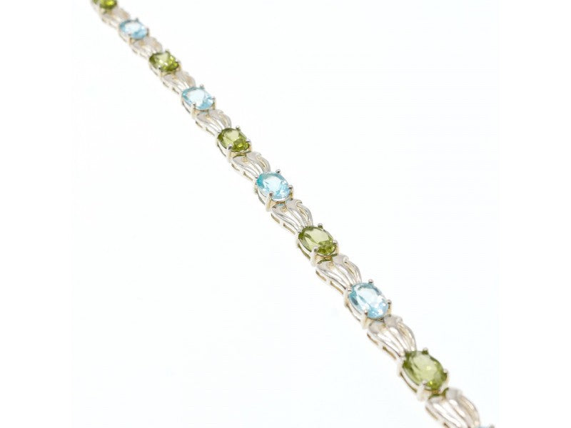 925 Sterling Silver Topaz & Peridot Bracelet Size 7.5 IN