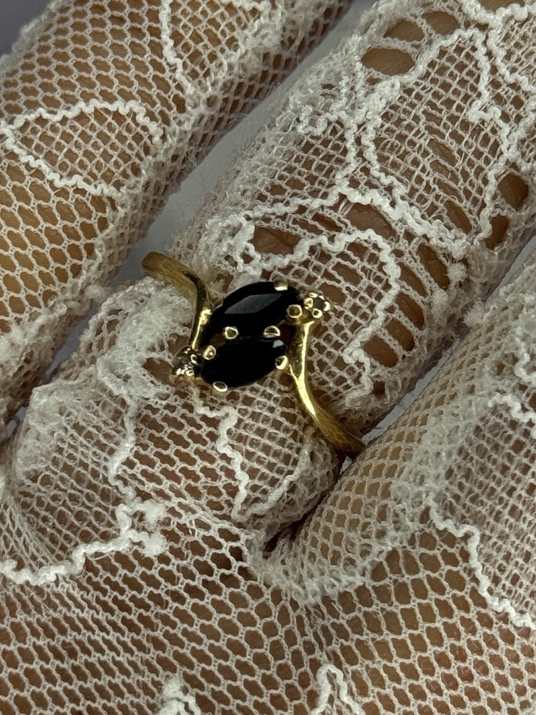 14K Yellow Gold Sapphire & Diamond Ring Size 7.5