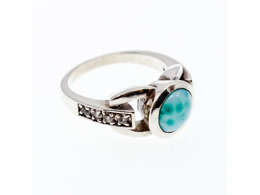 Vintage 925 Sterling Silver Larimar & Goshenite Ring Size 9.5