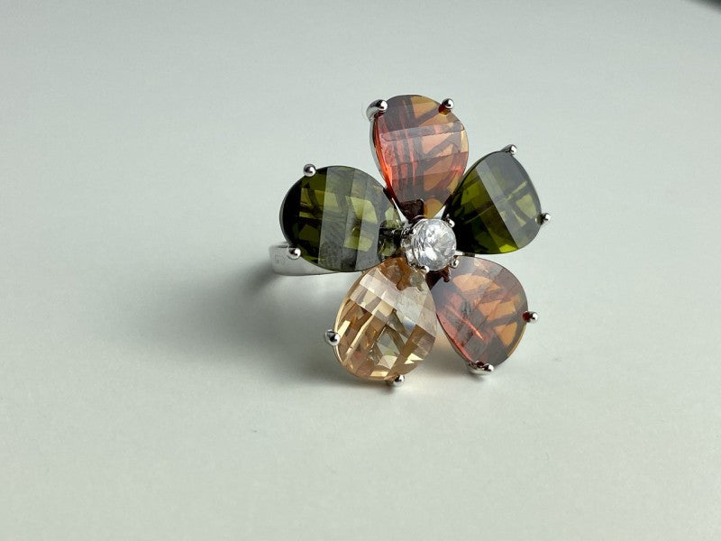 925 Sterling Silver Multicolor Spinel & Goshenite Ring Size 8.5