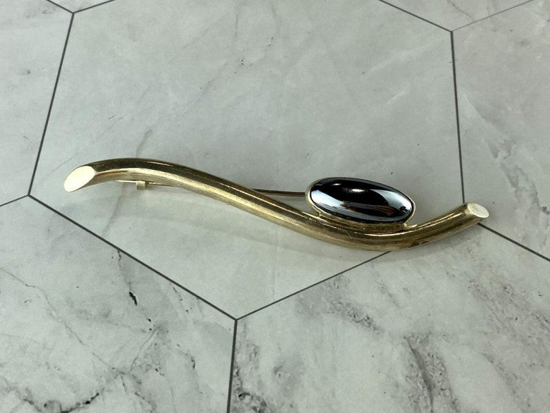 Vintage 925 Sterling Silver Hematite Brooch