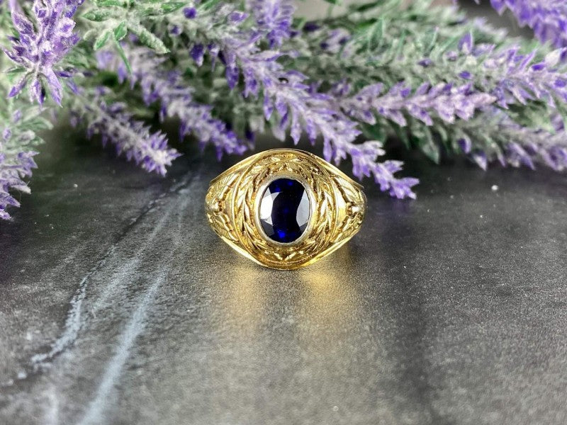 Men'S 925 Sterling Silver Gold Plated Sapphire Ring Size 12.5