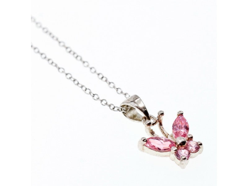925 Sterling Silver Pink CZ "Butterfly" Chain With Pendant Italy