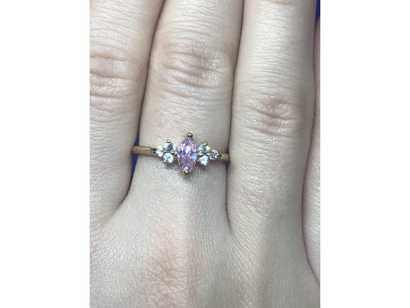 925 Sterling Silver Gold Plated Pink & White CZ Ring Size 8