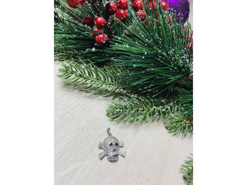 925 Sterling Silver CZ Skull Pendant