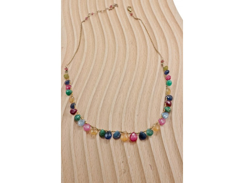 925 Sterling Silver Gold Plated Agates "Mood" Necklace Italy