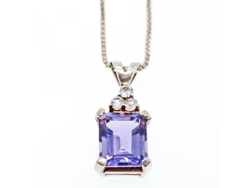 925 Sterling Silver Purple Tourmaline & Goshenite Chain With Pendant