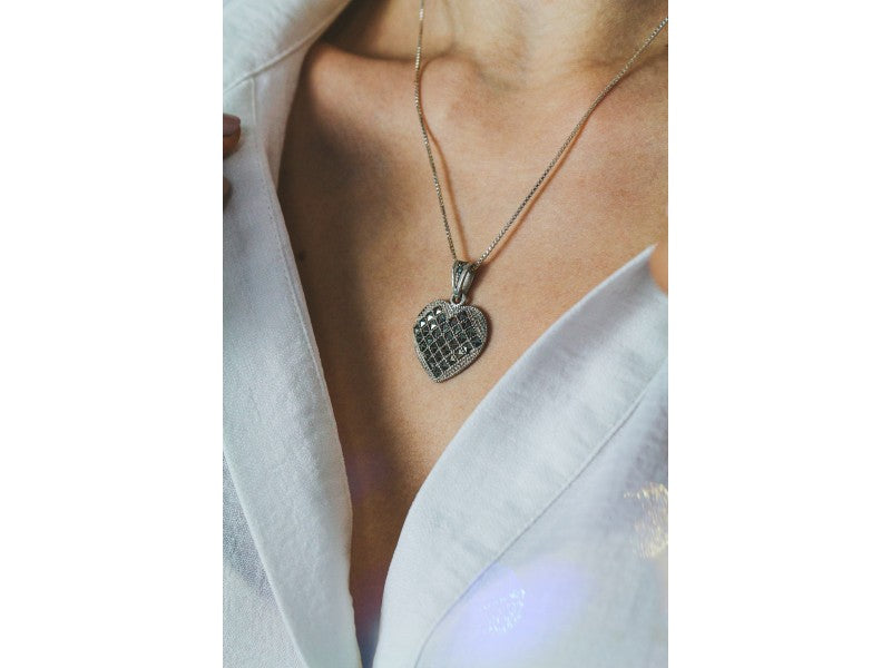 925 Sterling Silver Marcasites "Heart" Chain With Pendant