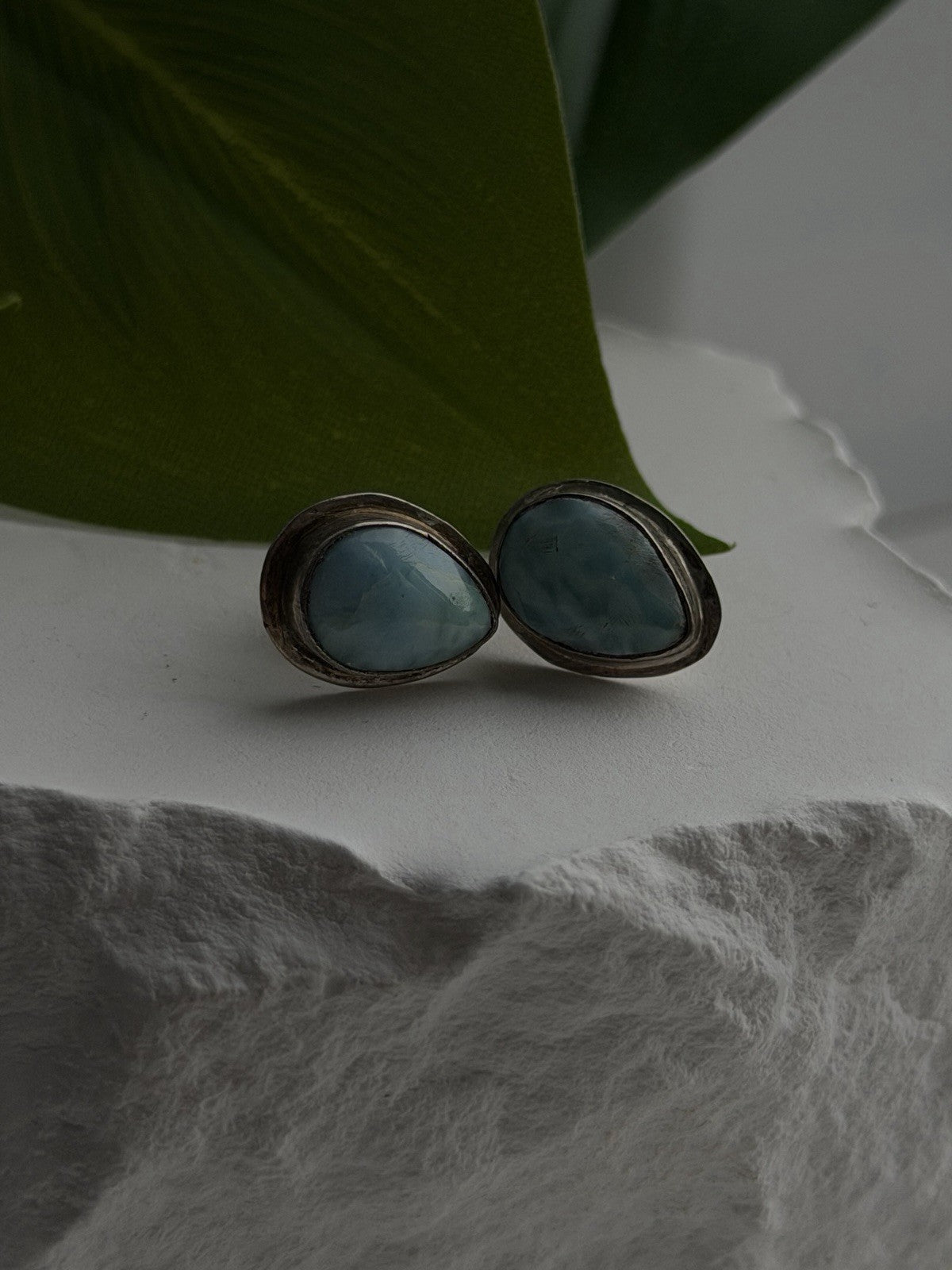 Vintage 925 Sterling Silver Larimar Stud Earrings