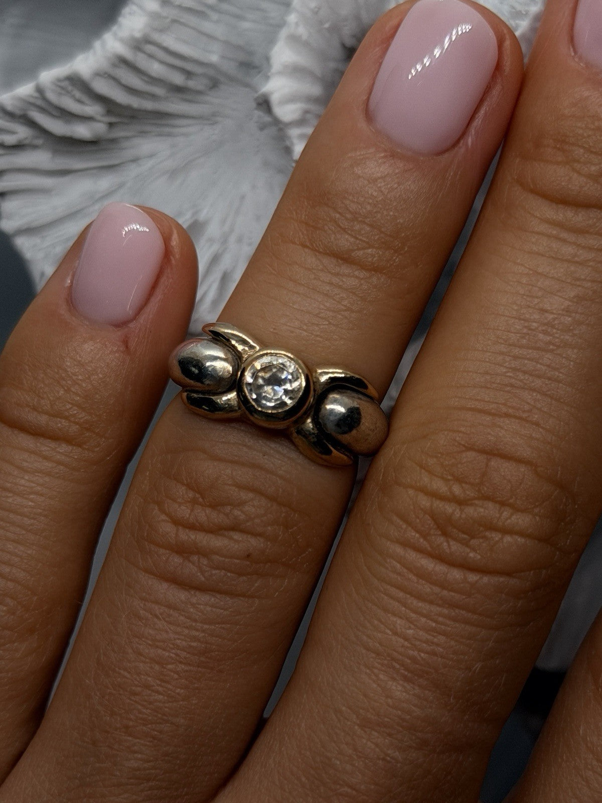 Vintage Two-Tone 925 Sterling Silver & Gold Plated Clear Topaz Ring Size 5