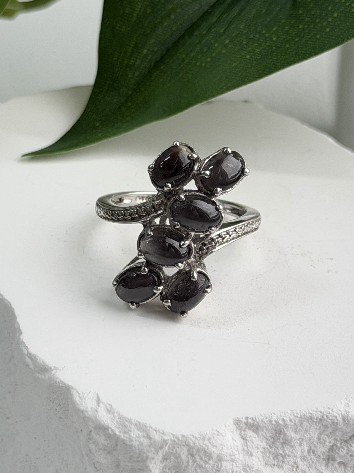 925 Sterling Silver Black Star Sapphire Ring Size 7