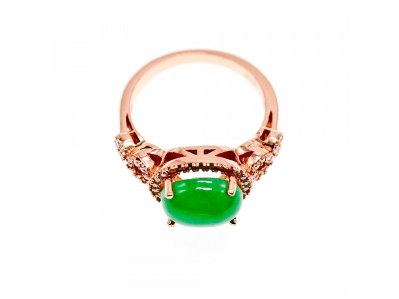 925 Sterling Silver Gold Plated Green Nephrite (Jade) & CZ Ring Size 8