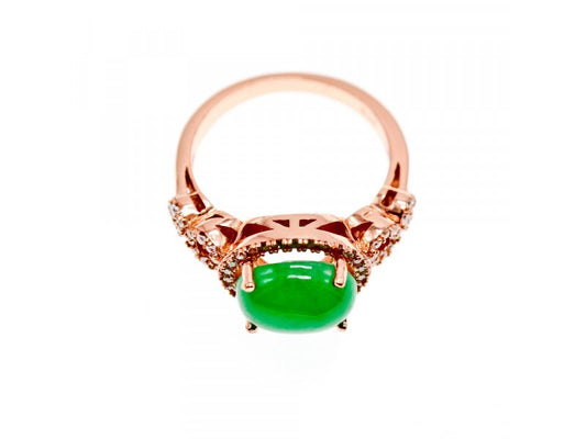 925 Sterling Silver Gold Plated Green Nephrite (Jade) & CZ Ring Size 8